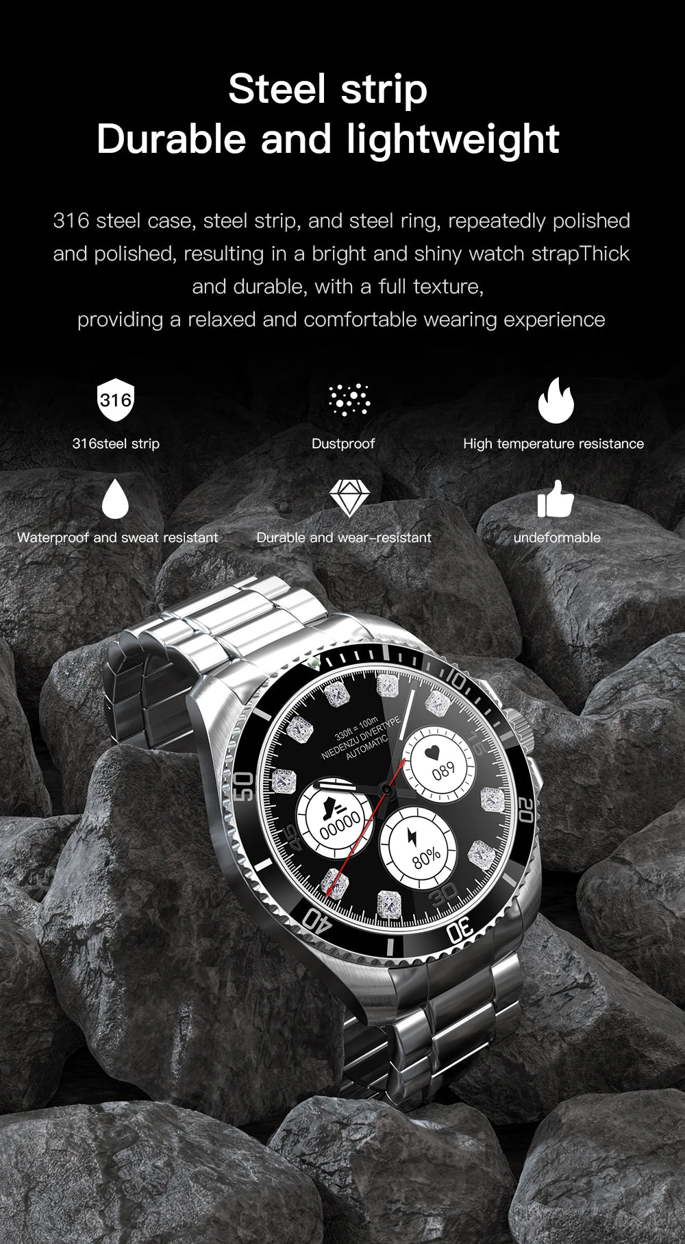 2024 New For Rolex SmartWatch Men Compass GPS Track Smartwatch Amoled Always Displays Temperature Clock BT Call Smartwatch+BOX