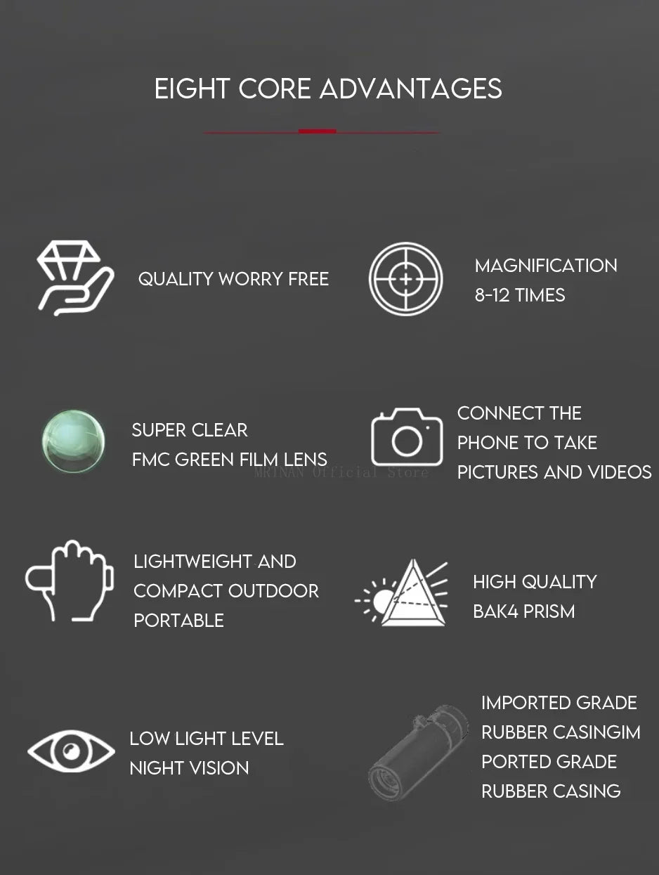2000x25 Monocular Long Reach Night Range 12X HD Magnification Monocular Camping Hunting Accessory Powerful Mini Phone Telescope