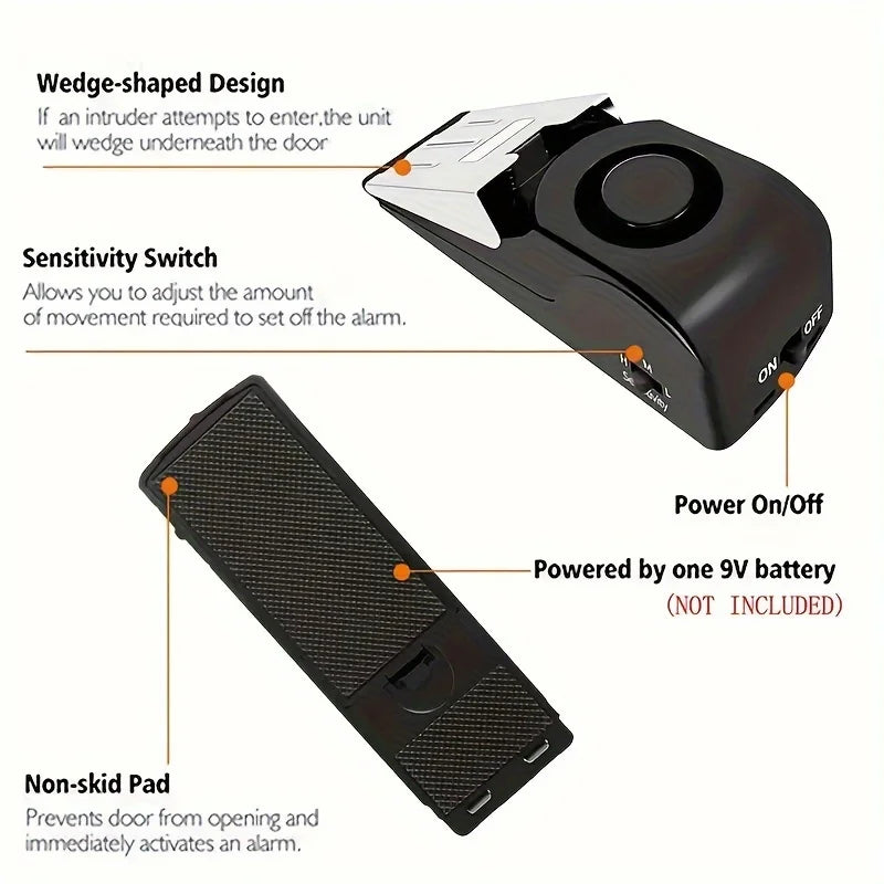 Security protection 125dB super loud anti-theft alarm system, household wedge-shaped door stopper, emergency alarm device
