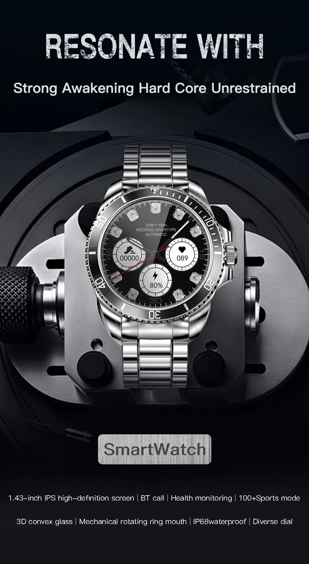 2024 New For Rolex SmartWatch Men Compass GPS Track Smartwatch Amoled Always Displays Temperature Clock BT Call Smartwatch+BOX