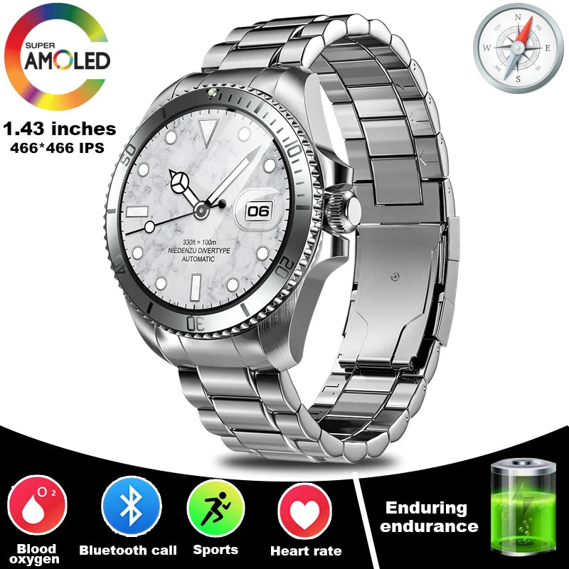 2024 New For Rolex SmartWatch Men Compass GPS Track Smartwatch Amoled Always Displays Temperature Clock BT Call Smartwatch+BOX
