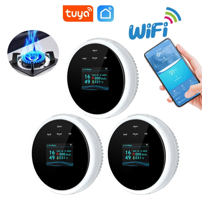 Tuya WiFi Gas Detektor Hause LPG Erdgas Leck Alarm LED Display Leckage Sensor Smart Leben APP Steuerung