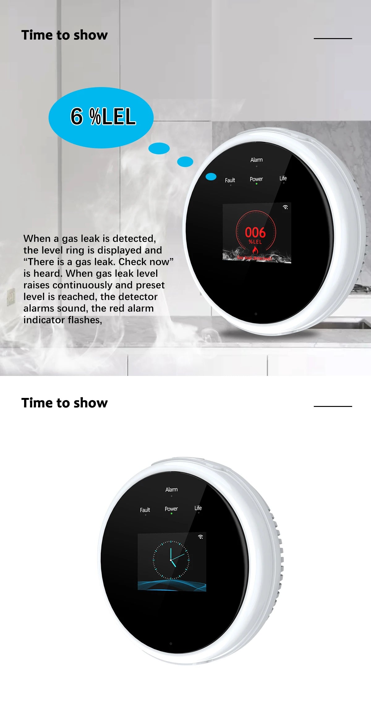 Tuya WiFi Gas Detector Home LPG Natural Gas Leak Alarm LED Display Leakage Sensor Smart Life APP Control