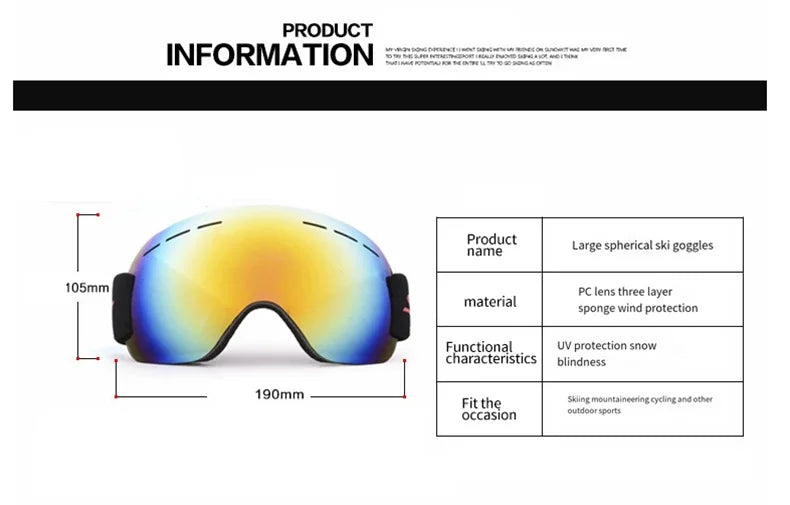 Double Layers Anti-Fog Ski Goggles Winter Snow Sports Goggles Outdoor Snow Snowboard Glasses for Men Women Ski Glasses Eyewear