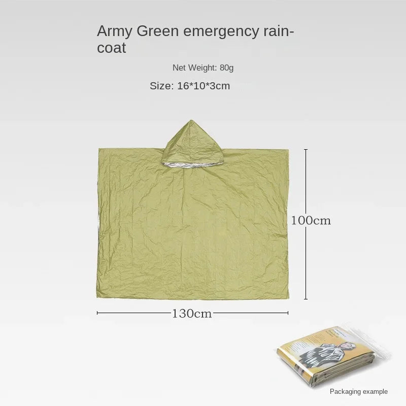 Emergency Rain Poncho Hood Reusable Weather Resistant Raincoat Men Women Camping Hiking Outdoor Survival Waterproof Travel Gear
