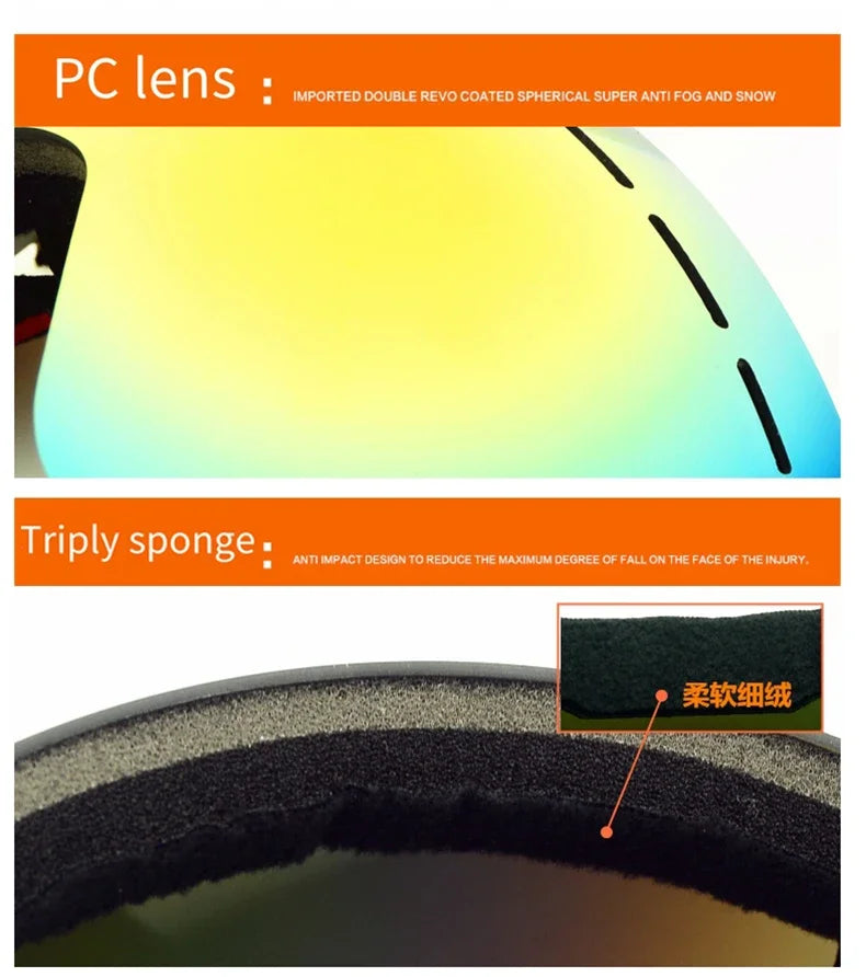 Double Layers Anti-Fog Ski Goggles Winter Snow Sports Goggles Outdoor Snow Snowboard Glasses for Men Women Ski Glasses Eyewear