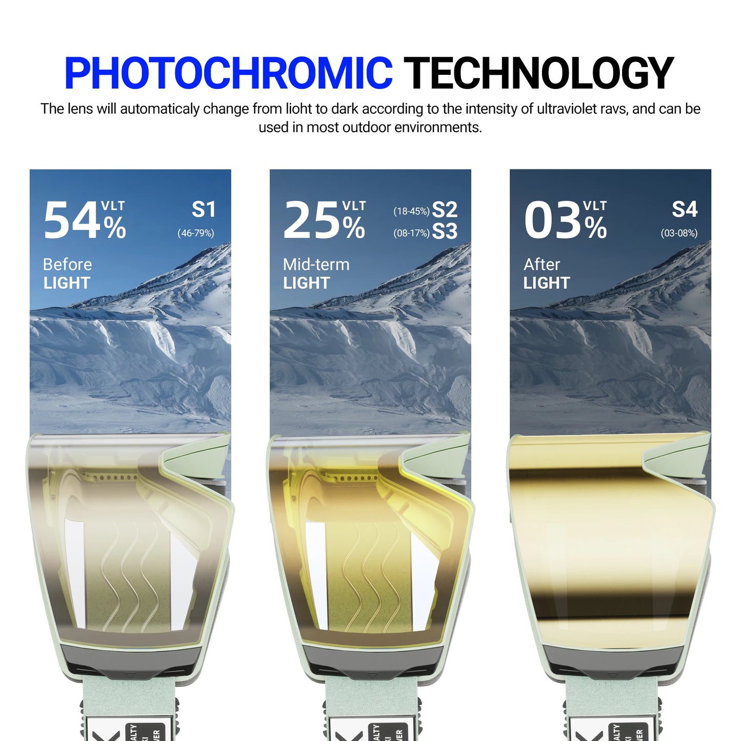 Photochromic Ski Goggles UV400 Anti-fog Magnetic Snowboard Glasses