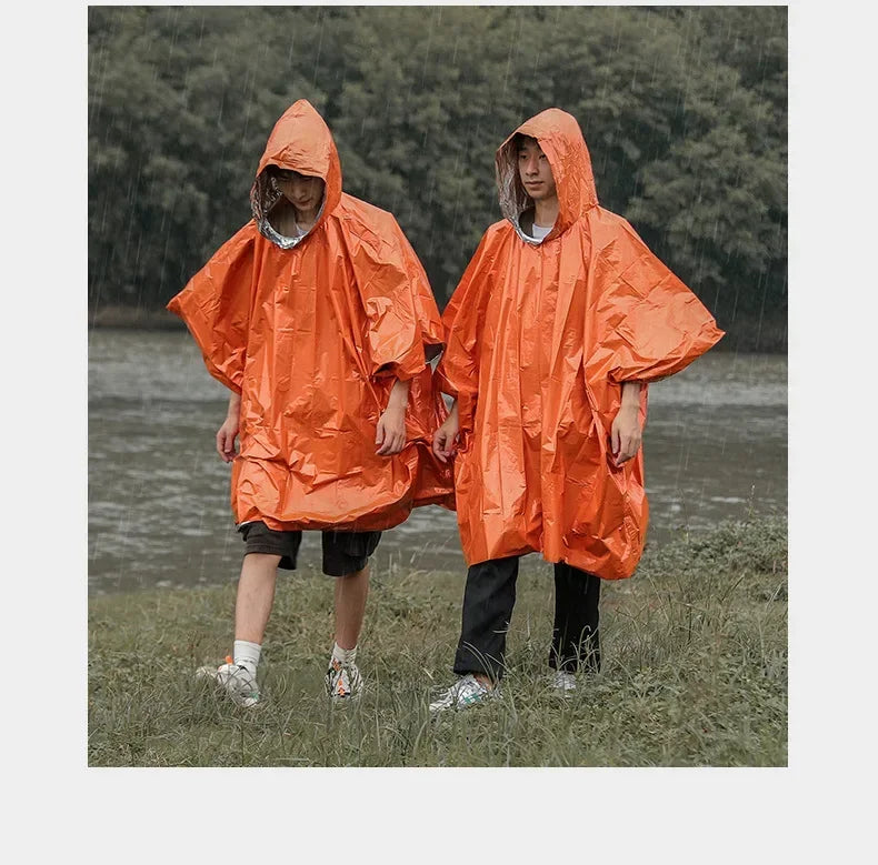 Emergency Rain Poncho Hood Reusable Weather Resistant Raincoat Men Women Camping Hiking Outdoor Survival Waterproof Travel Gear