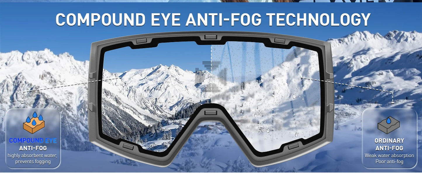Photochromic Ski Goggles UV400 Anti-fog Magnetic Snowboard Glasses
