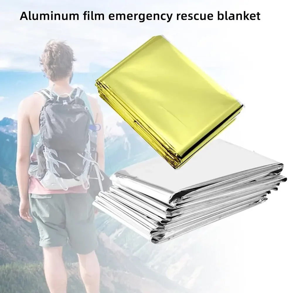 Emergency Thermal Poncho Blanket Lightweight Folding Water Resistant Windproof Sunshade Reusable First Aid Camping Mat Pad Cover
