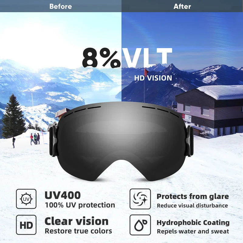 JSJM New Ultra-Light Anti-Fog Ski Goggles Snow Snowboard Glasses Snowmobile Winter Outdoor Eyewear Sports Ski Goggles UV400