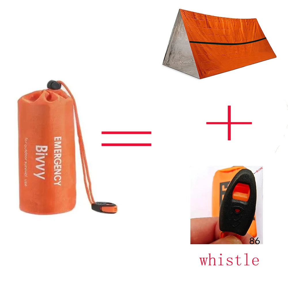 Notunterkunft für 2 Personen, Biwak-Überlebenszelt-Set, Mylar-Schlauchzelt, Schlafsack, wasserdicht, für den Außenbereich, SOS-Wärmedecke, wiederverwendbar 