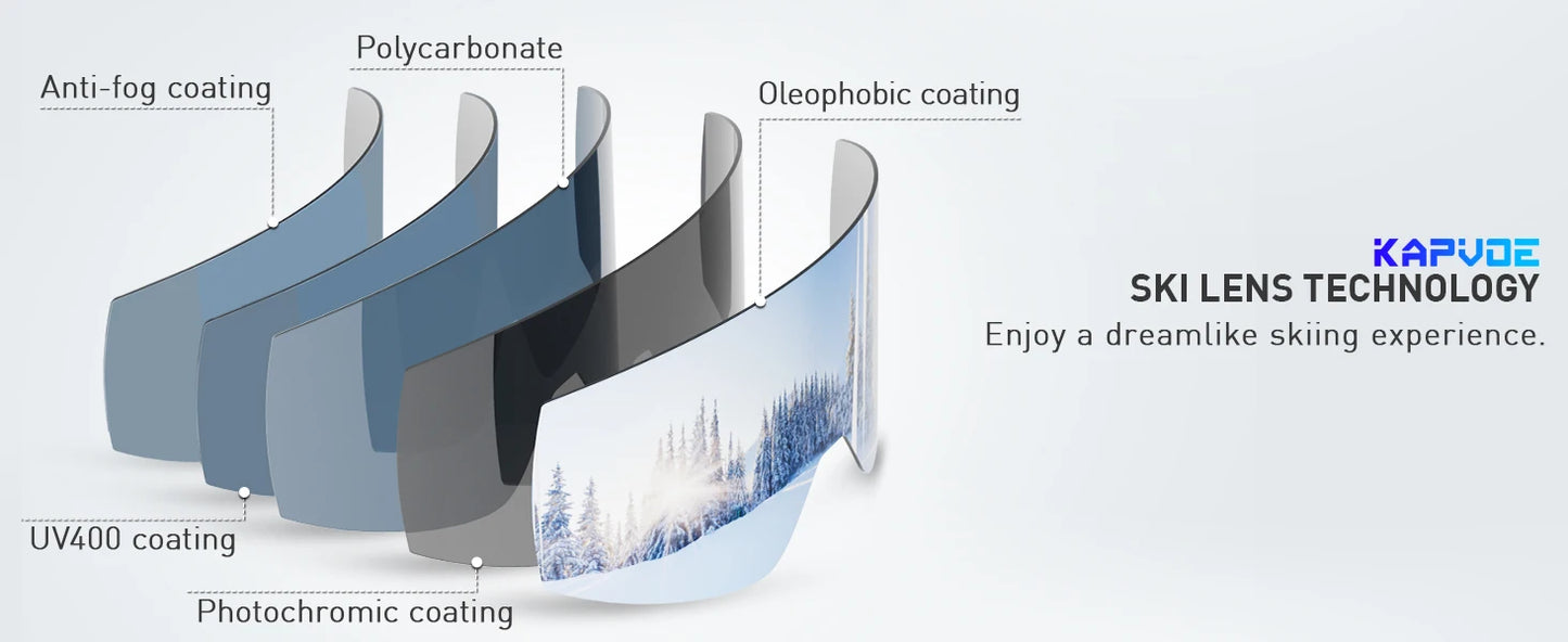 Photochromic Ski Goggles UV400 Anti-fog Magnetic Snowboard Glasses