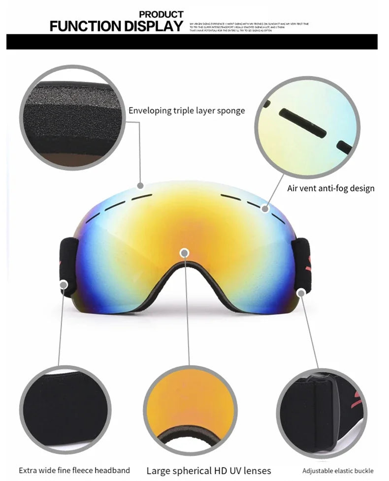 Double Layers Anti-Fog Ski Goggles Winter Snow Sports Goggles Outdoor Snow Snowboard Glasses for Men Women Ski Glasses Eyewear