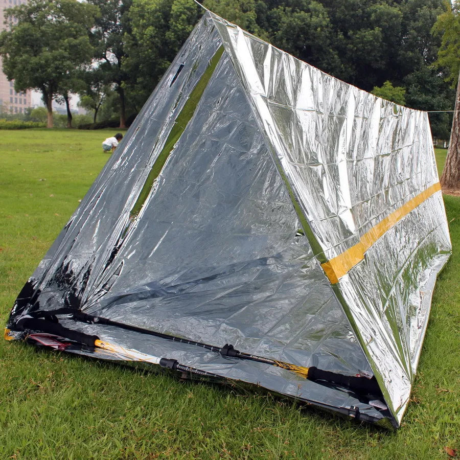 Notunterkunft für 2 Personen, Biwak-Überlebenszelt-Set, Mylar-Schlauchzelt, Schlafsack, wasserdicht, für den Außenbereich, SOS-Wärmedecke, wiederverwendbar 