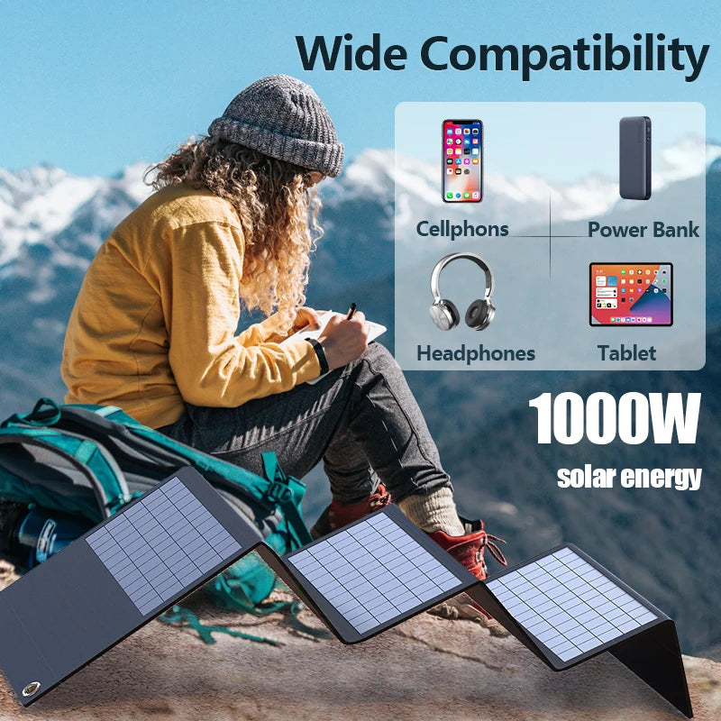 1000W Solar Panel Portable Folding Bag USB+DC