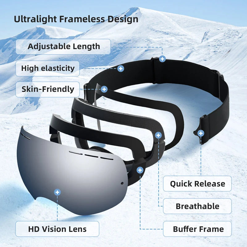 JSJM New Ultra-Light Anti-Fog Ski Goggles Snow Snowboard Glasses Snowmobile Winter Outdoor Eyewear Sports Ski Goggles UV400
