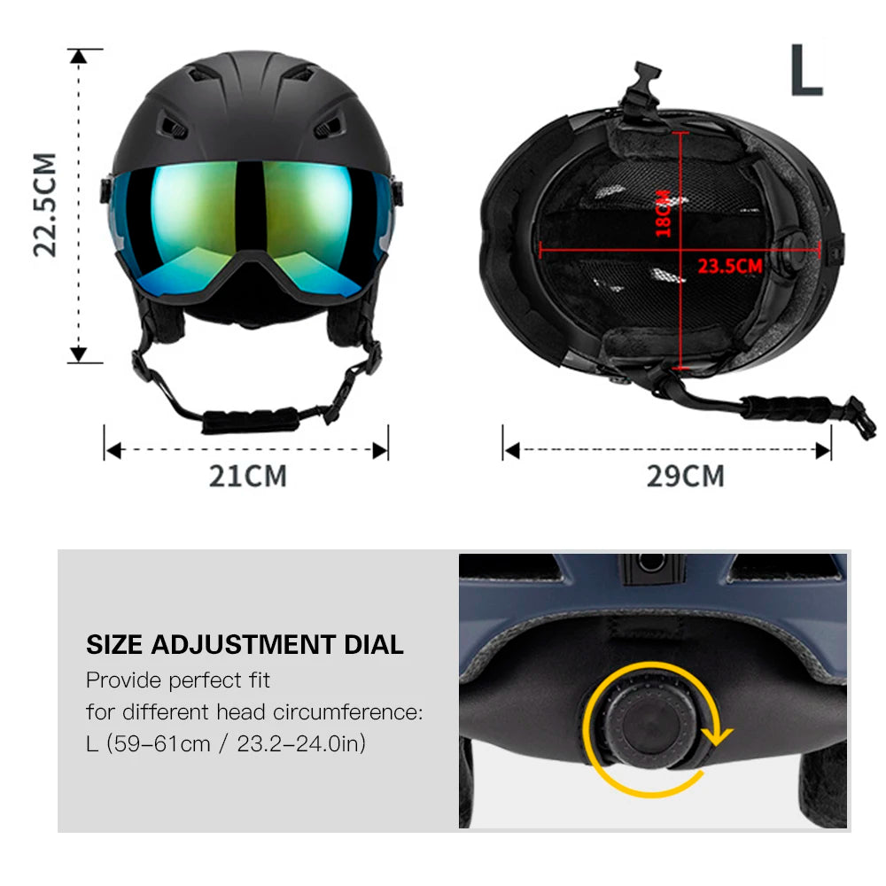 LIXADA Integrated Ski Helmet Men and Women Snowboard Helmet with Removable Visor Goggles Men and Women ‘s Snowboard Wear